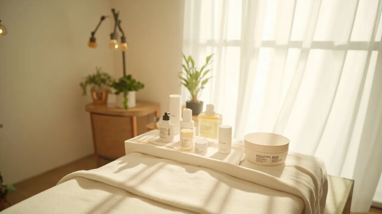 Helles, minimalistisches Hautpflege-Studio mit Behandlungsliege